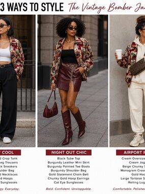 Women FUDA International Silk Bomber Jacket Small Vintage Burgundy/Multicolor